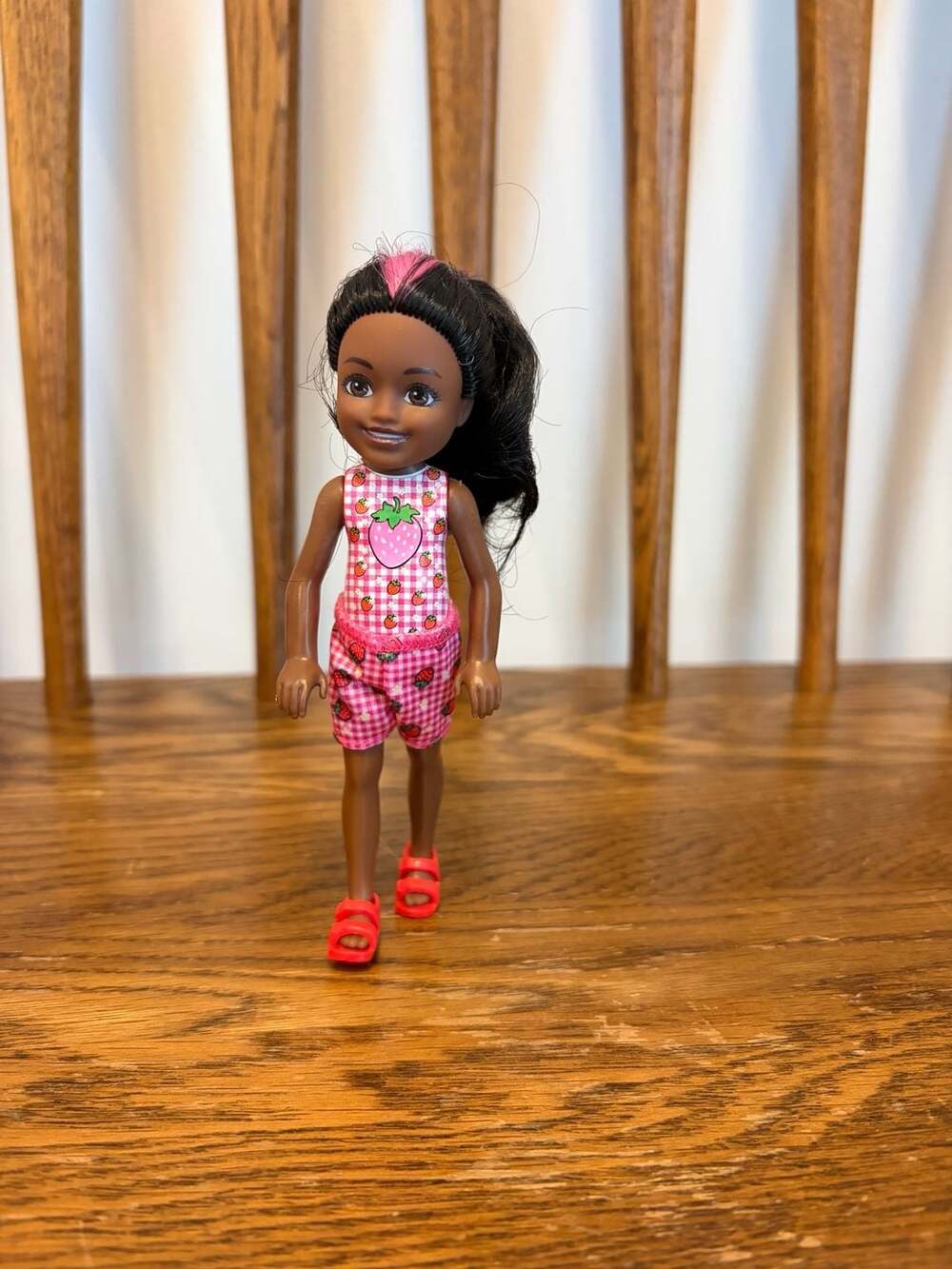 Barbie Chelsea Doll with Pink Streak Hair and Strawberry Outfit